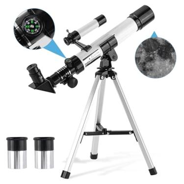 Imagem de Telescópio para crianças e iniciantes e adultos 40/400 mm refrator de telescópios astronômicos com bússola e tripé