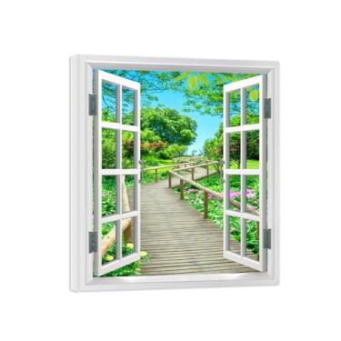 Imagem de Falsas Janelas Paisagens Impressões em Tela-Ponte árvores-Quadro Arte Moderna-Natureza Pintura Pronta para Pendurar Tela Embrulhada 40x50cm