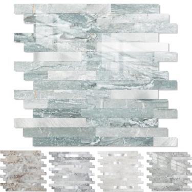 Imagem de Yipscazo 10 folhas de revestimento de azulejo de metal de pedra, cole em azulejos para cozinha, banheiro, lavanderia, acampamento, lareira (30 x 30 cm, pedras cinzas polidas)