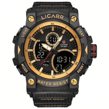 Imagem de Relógio Desportivo Digital Masculino Duplo Display A Prova De água 5atm Estilo Casual Dourado Preto