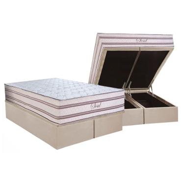 Imagem de Cama Box Baú King Kit Soul Clean com Colchão Molas Ensacadas Suede Bege Paropas
