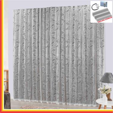 Imagem de Cortina Charme em Renda com Voal 4,00 x 2,50 Para Trilho Comum - Tabaco