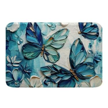 Imagem de jejeloiu Tapetes de banheiro borboleta azul petróleo, 51 x 81 cm, estilo pintura a óleo, para crianças, banheira, chuveiro, para meninos, meninas, adolescentes, boho, borboleta, banheiro, acessórios,