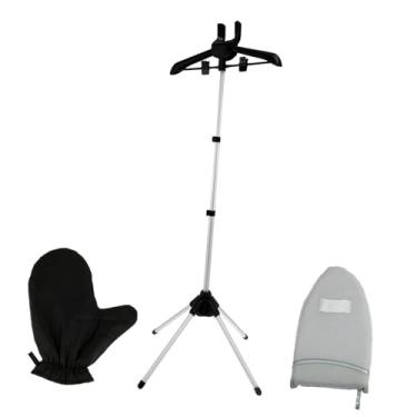 Imagem de predolo Cabide portátil para máquina de passar roupa, vaporizador de roupas, suporte dobrável para máquina de passar roupa com luva à prova de vapor, Preto