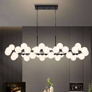 Imagem de Knwjmv Lustres De Roda De Carroça Para Sala De Jantar, Lustre Grande Com Vidro Branco, Lustre Oval De 70 Polegadas, Lustres Grandes Para Tetos Altos Para Sala De Estar, Ilha De Cozinha Sobre A Mesa,