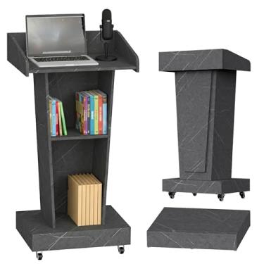 Imagem de GARVIN Suporte de pódio de madeira para apresentação de palestras, púlpitos de madeira profissionais para igrejas, salas de aula e conferências, acabamento resistente a arranhões - com rodas