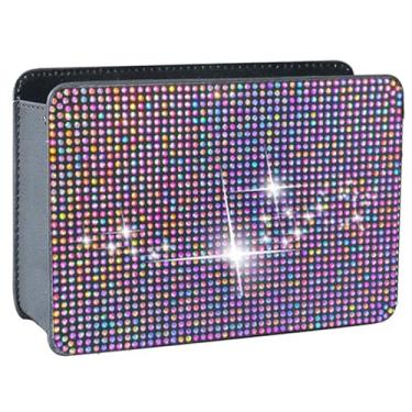 Imagem de MINGZAIQIPEI Caixote do lixo dobrável de couro brilhante com strass de cristal para pendurar no carro, caixa organizadora universal para SUV caminhão automotivo (colorido)