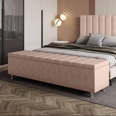 Imagem de Calçadeira Baú Recamier Estofado Queen 160 Cm ônix Veludo Rose
