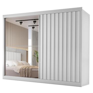 Imagem de Guarda Roupas Casal 2 Portas De Correr Com Espelho Ripado 100% Mdf 4 Gavetas Malta Branco