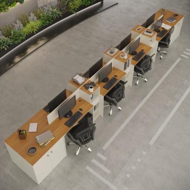 Imagem de Estação De Trabalho 8 Lugares Tech Office 8 Mesas 6 Armários - Off White E Cedro Off White E Cedro