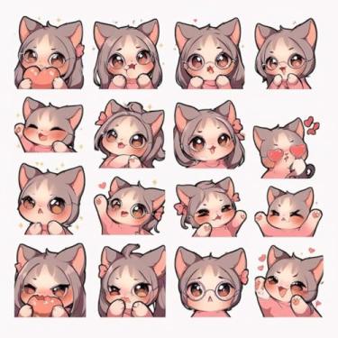 Imagem de Adesivo Kawai Fofo para Quarto e Cadernos Gatos e Hello Kitty Decoração Infantil 50x50cm