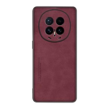 Imagem de POYUFRG Capa fina para Honor Magic 8 Pro/Magic 8, capa de telefone de couro leve retrô de luxo com capa de proteção de lente com tudo incluído, vermelha, 8 Pro