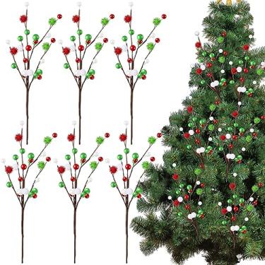 Imagem de Hotop 6 peças de 40,6 cm para árvore de Natal, decorações de sprays de Natal vermelho e verde, ornamentos de galhos florais de Natal e palhetas de bola para decoração de topo de árvore de Natal