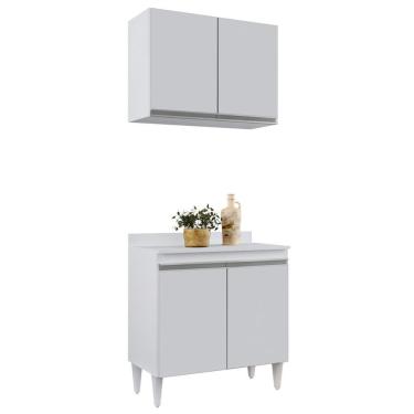 Imagem de Armário Aéreo Califórnia E Balcão Hawai Com Tampo 80cm Branco - Lumil