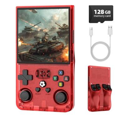 Imagem de WDYQJE Console de jogos portátil retrô R36MAX, console de jogos retrô com tela IPS de 4,0 polegadas, sistema Linux, bateria de 4000 mAh, bolso portátil Mini Arcade, 128G integrado (vermelho)