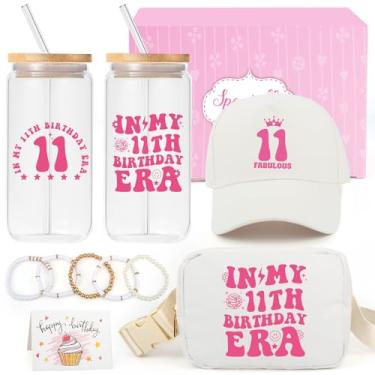 Imagem de Presente de aniversário de 11 anos para meninas, presentes de aniversário de meninas de 11 anos, presentes para copo de vidro para meninas de 11 anos, boné, bolsa, decorações de aniversário de 11 anos