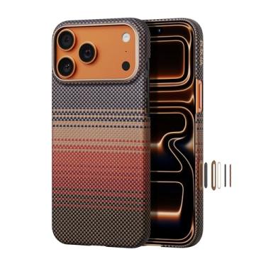 Imagem de pitaka Capa para iPhone 17 Pro de 6,3 polegadas com botão de controle de câmera, compatível com MagSafe, capa ultrafina com sensação de toque sem capa, tecido de fibra de aramida 1500D, pôr do sol