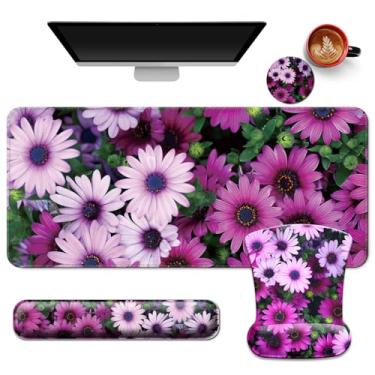 Imagem de Conjunto de tapete de mesa + teclado e mouse pad com suporte para descanso de pulso, tapetes de computador grandes 4 em 1 para desktop, casa e escritório - Margarida