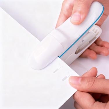 Imagem de Alicate grampeador sem grampeador branco, capacidade de 8 folhas, sem grampos