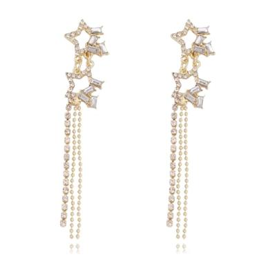 Imagem de Brincos de estrela para mulheres, brincos de borla longa de estrela brilhante, brincos de prata com pingente de prata, bijuterias, presentes modernos, enfeites de Natal, Metal, Sem pedra preciosa