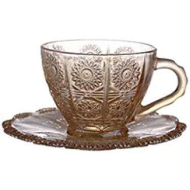 Imagem de Caneca nórdica vintage com estampa de flores, copo de luxo para água, café, chá, leite, vidro condensado, conjunto de pires, âmbar, 200ml