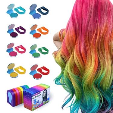 Imagem de TALLSOCNE Giz de cabelo para crianças – 8 cores não pegajosas laváveis, tingimento de cabelo para crianças – giz de cabelo para meninas com cabelo escuro, loiro – cor de cabelo vibrante