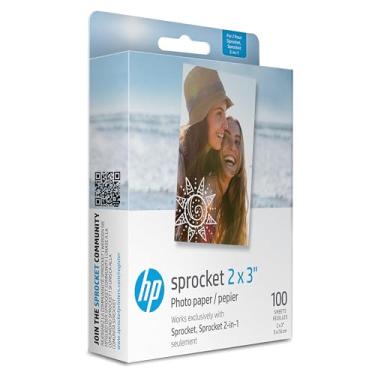 Imagem de HP Papel fotográfico Zink premium de 5 x 7,6 cm (100 folhas) compatível com impressoras fotográficas HP Sprocket, versão original.