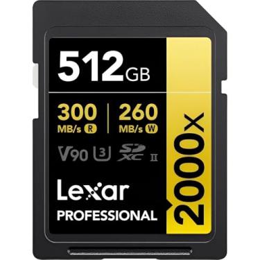 Imagem de Lexar Professional 2000X, Cartão de Memória SDXC, 512GB, Velocidade 300MB/s Leitura e 260MB/s Gravação, V90, U3, UHS-II