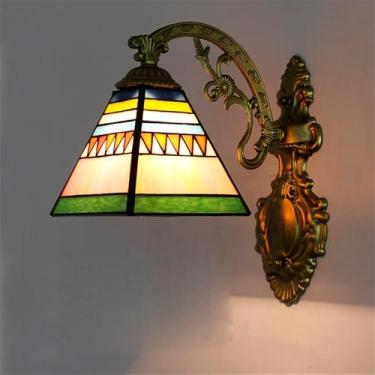 Imagem de Luminária de parede retrô americana com LED, estilo europeu de luxo, para sala de estar, restaurante, quarto, escritório, casa de campo, hotel, café, bar, corredor, escada, em vidro colorido