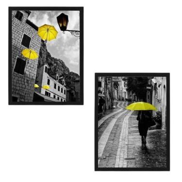 Imagem de Quadros Sombrinhas 33x24cm - Vidro - Madeira Preta