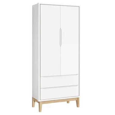 Imagem de Guarda Roupa Infantil Classic 2 Portas Branco Fosco Com Pés Madeira Natural Reller Móveis Branco Fosco