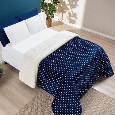 Imagem de Coberdrom Estampado Sherpa E Flannel Petit Poá Queen 01 Peça Manta Alta 150g - Marinho
