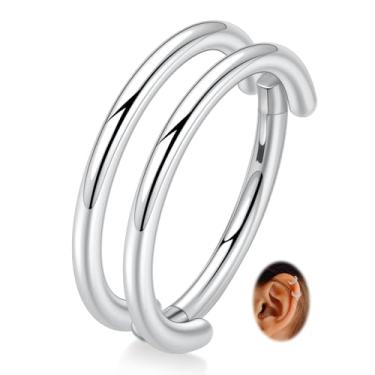 Imagem de FUNLMO Piercing de hélice de concha de aço cirúrgico 316L, piercing de cartilagem, argola de septo, piercing de nariz, lóbulo de torre, piercing de tragus, joia 16G, argola dupla/tripla, Aço