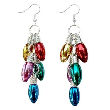 Imagem de Brincos de luz de Natal para mulheres, lâmpadas coloridas, brincos de bola de Natal, brincos de lâmpada de Natal para mulheres, joias de festa, Medium, Acrílico, Sem pedra preciosa