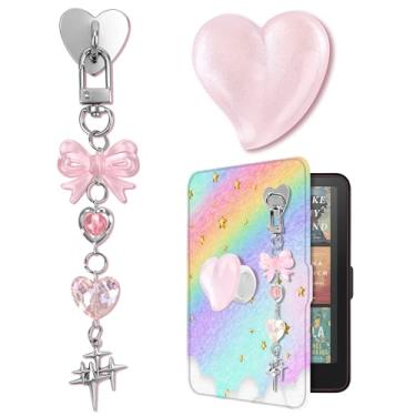 Imagem de Windspeed Lindo conjunto de corrente de berloques para acessórios Kindle para e-Reader berloques, inclui suporte de coração, chaveiros rosa com gancho, bom presente para amantes de livros, mulheres