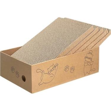 Imagem de Arranhador para gatos, 5 pacotes em 1 caixa de papelão, almofada para arranhar gatos e gatinhos em ambientes internos, almofada para arranhar gatos para proteger móveis, tamanho grande