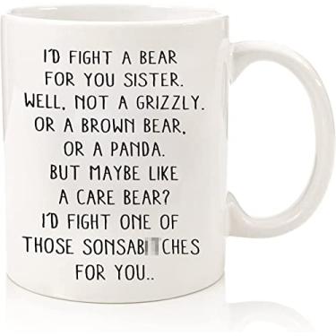 Imagem de Caneca divertida de café novidade A Bear For You Sister Presente engraçado para irmãs Sister In Law Step Sis presentes de irmã ou irmão ideias de presentes para aniversário de Natal, aniversário, dia