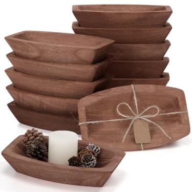 Imagem de Tioncy 12 tigelas de massa de madeira para fazer velas tigelas de massa de madeira decorativas rústicas a granel para decoração com cartões, madeira paulownia esculpida à mão, para decoração de Natal