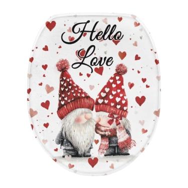 Imagem de Luarisgur Capa de assento de vaso sanitário para decoração de banheiro para dia dos namorados, capa de assento de vaso sanitário romântica com corações vermelhos, lavável e absorvente