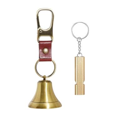 Imagem de harayaa Conjunto de sino e apito em formato de urso, sino para animais de estimação, acessórios para mochila, apito de emergência para pesca e sobrevivência, Bronze Antigo Brilhante