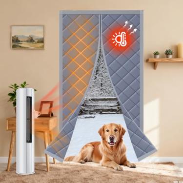 Imagem de abvrun Cortina de porta de inverno para tamanho de porta 117 cm x 198 cm capa de cortina com isolamento térmico magnético, tecido Oxford, algodão espesso, temporária à prova de som, à prova de vento