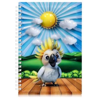 Imagem de omatek smart technologies Caderno espiral A5 – Caderno espiral de capa dura fofo com capa brilhante 3D, 80 folhas – Caderno escolar para crianças, meninas e meninos, caderno de presente – Papagaio
