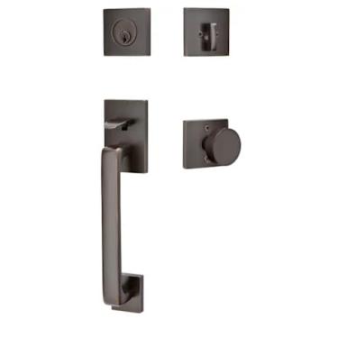 Imagem de Emtek Maçaneta moderna de latão com chave de cilindro único 4820 Baden (bronze polido a óleo)