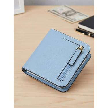 Imagem de Carteira feminina compacta pequena, dobrável com zíper e porta-cartões, Azul, small, Lazer