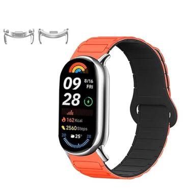 Imagem de KONXISA Pulseira de relógio para Xiaomi Smart Band 10/9/8, pulseira de substituição de silicone macio de liberação rápida, pulseira magnética para smartwatch, pulseira ajustável, laranja preta