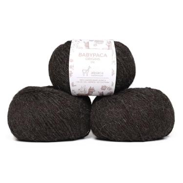 Imagem de Origins - Conjunto de 3 novelos de lã de alpaca 100% bebê (150 gramas) DK Peso feito no Peru Cores naturais (não tingidas), macio celestial, perfeito para tricô e crochê (cinza da meia-noite, Origins