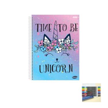 Imagem de Kit Caderno Feminino KBOM 1 Matéria + Caneta Esferográfica 0.7mm 24 Unidades + Marcador Artístico Brush 10 Cores