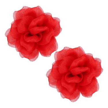 Imagem de PATIKIL 2 peças broche de flor de tecido de cetim grande de 12 cm para mulheres broches florais elegantes de organza para casamento, dança, festa, roupas, vestido, chapéu, acessórios, vermelho