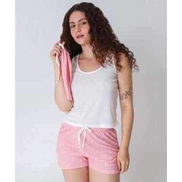Imagem de Pijama Feminino Corações Sem Manga Marisa Rosa-72008, Branco, Rosa, GG