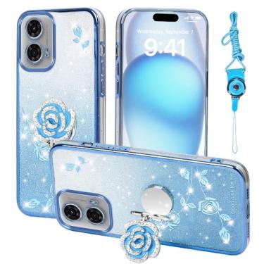Imagem de Nouxwerx Capa para Motorola Moto G24 / G24 Power, capa de celular para celular para meninas e mulheres com alça de suporte de anel capa protetora à prova de choque para Moto G04 / G04s/ E14 (azul)